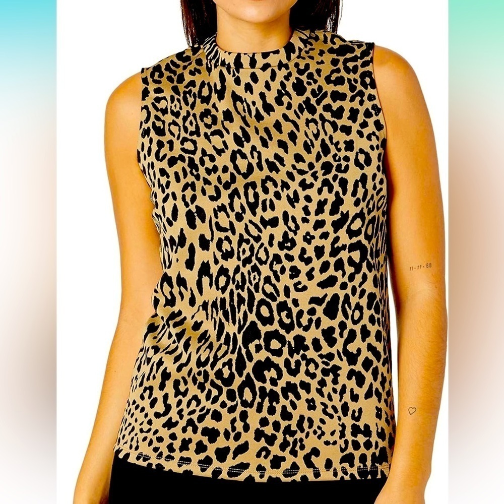 Kasper Women’s Sleeveless Mock Turtleneck Animal Print Jacquard Top Size S